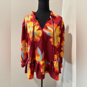 Umgee Multicolor Ruffled Blouse Small 70s inspired| festival wear| retro floral